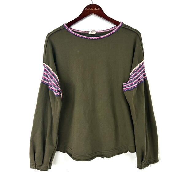 Natural Life Boho Knit Trim Sweatshirt Womens L XL Green Comfy Casual Oversized - Picture 3 of 12